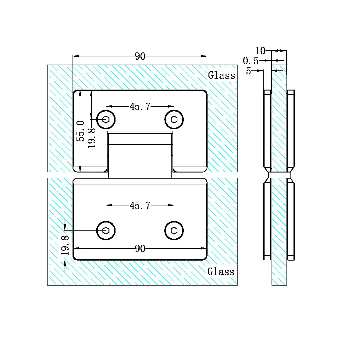 Nero 180 Degree Glass To Glass Shower Hinge 10mm Glass - Brushed Bronze - Image 2