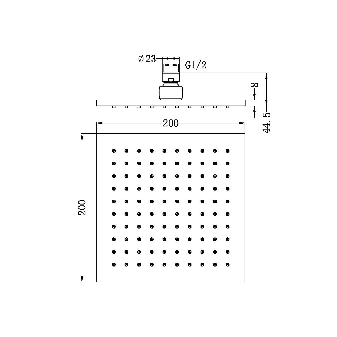 Nero 200mm Square Shower Head - Black Matte - Image 2