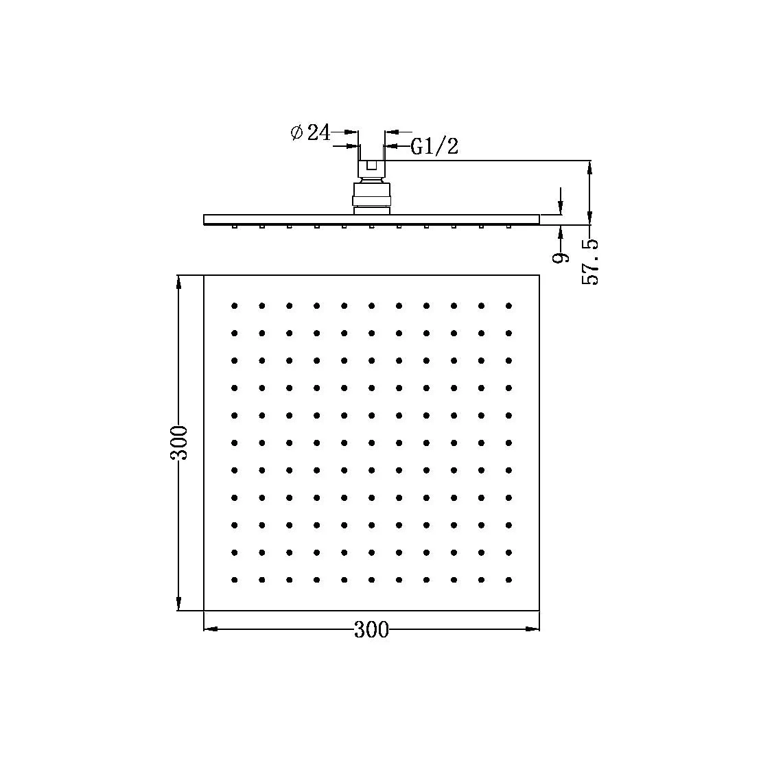 Nero 300mm Square Shower Head - Black Matte - Image 2