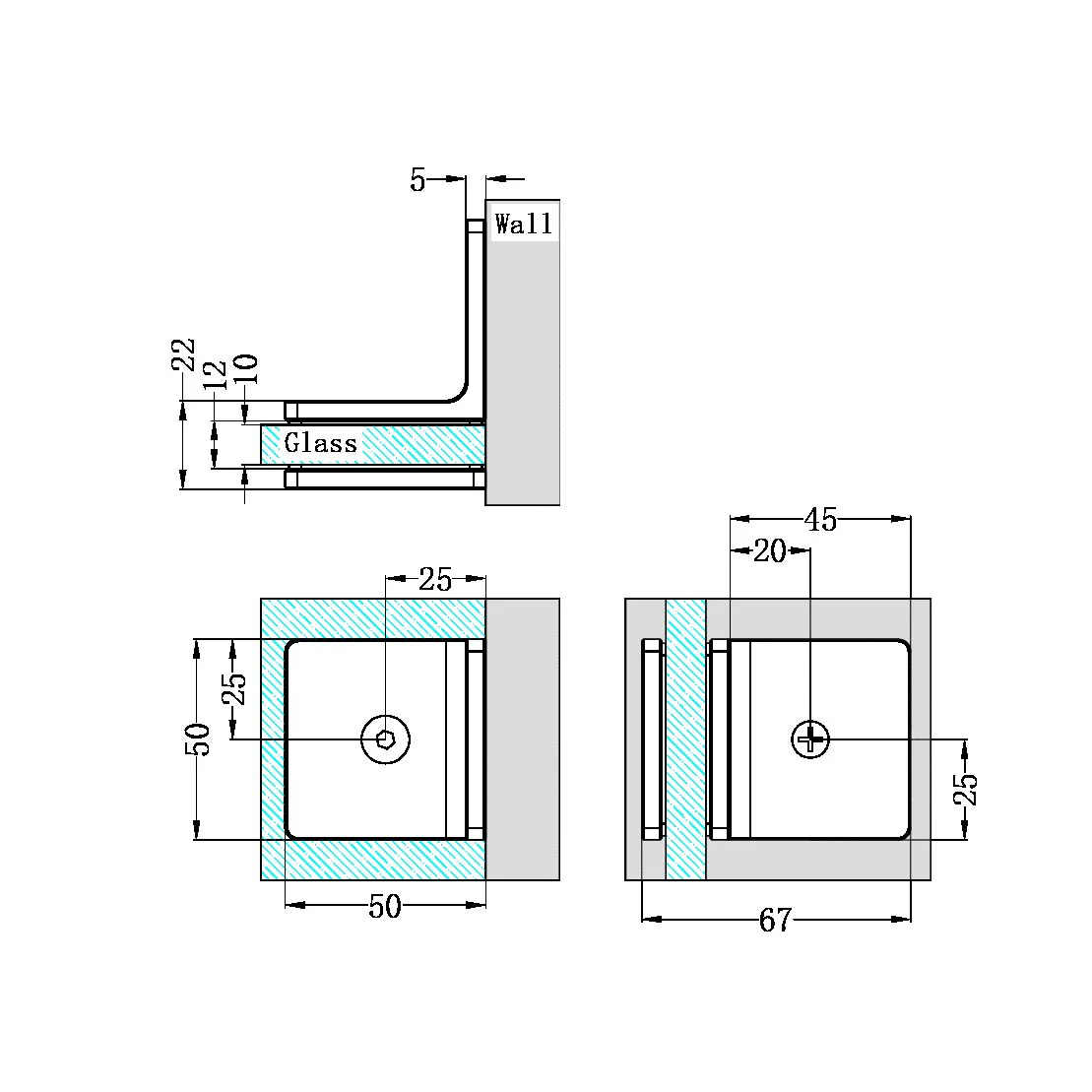 Nero 90 Degree Glass To Wall Bracket 10mm Glass - Chrome - Image 2