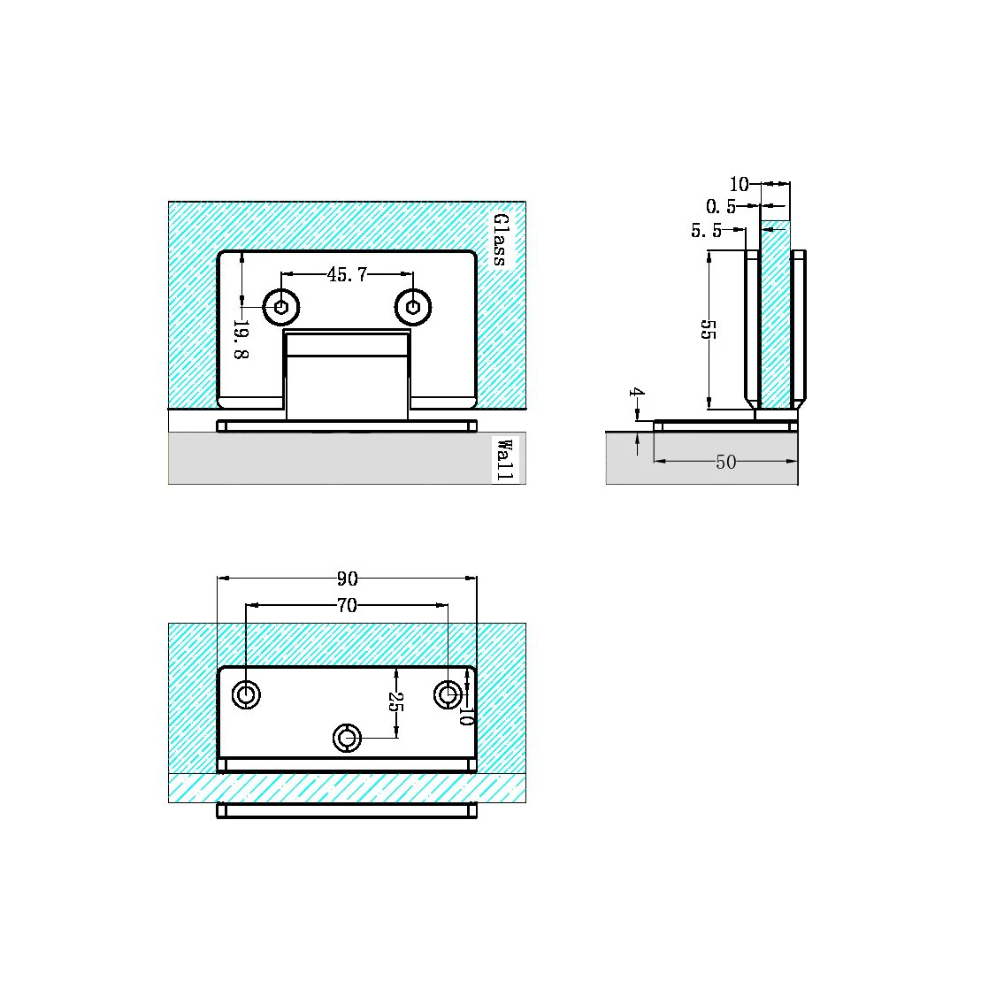 Nero 90 Degree Glass To Wall Shower Hinge 10mm Glass - Black Matte - Image 2
