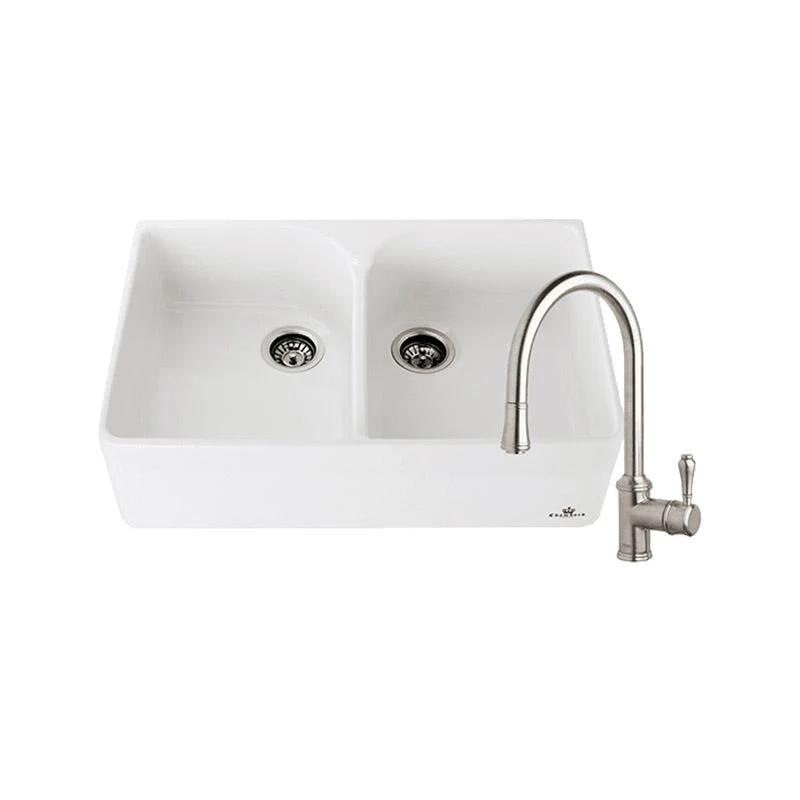 Abey Chambord Clotaire Double Bowl Sink & Kitchen Mixer - Brushed Nickel
