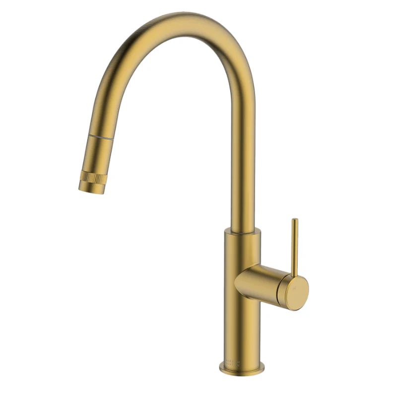 Abey Poco Pull Out Kitchen Mixer - Brushed Brass