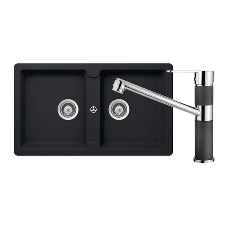 Abey Schock Typos Double Bowl & 400456B Kitchen Mixer - Onyx