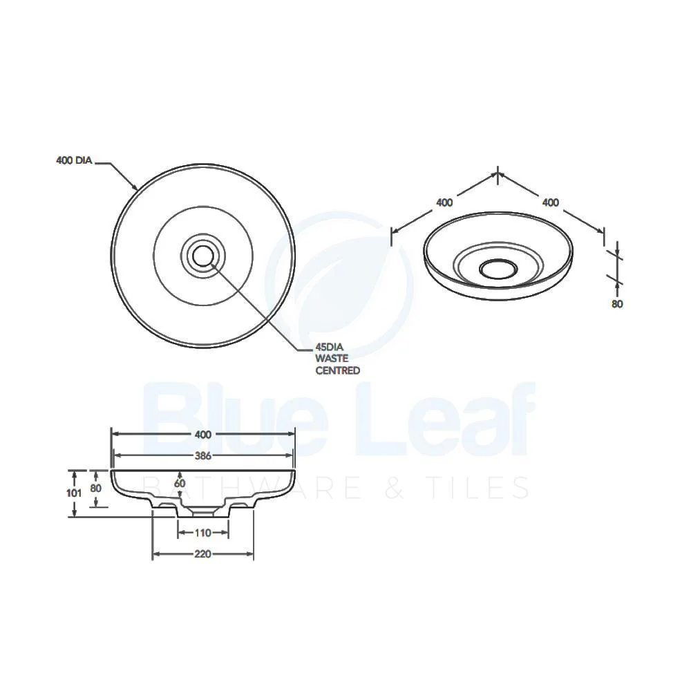 ADP Flume 400MM X 101MM Above Counter Basin - White Matte - Image 4