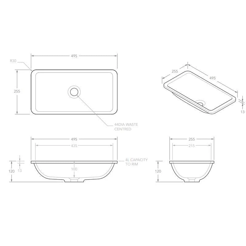 ADP Hope 495mm x 255mm x 120mm Inset Solid Surface Basin - Image 2