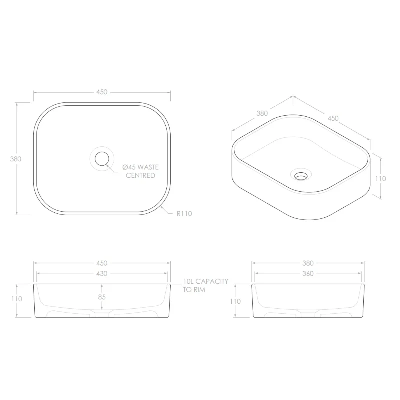ADP Louie 450mm Ceramic Above Counter Basin - Matte White - Image 3