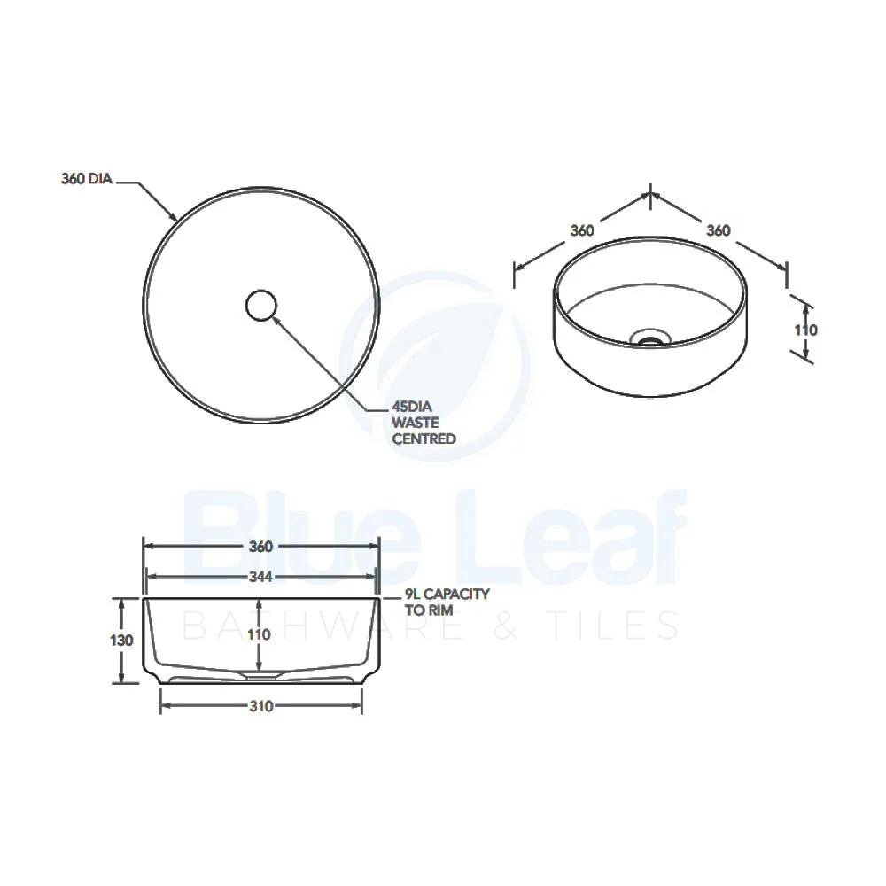 ADP Margot 360MM X 130MM Ceramic Above Counter Basin - White Gloss - Image 2