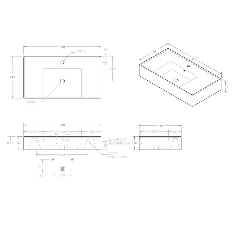 ADP Teorema 800mm Centre Ceramic Basin - Image 2