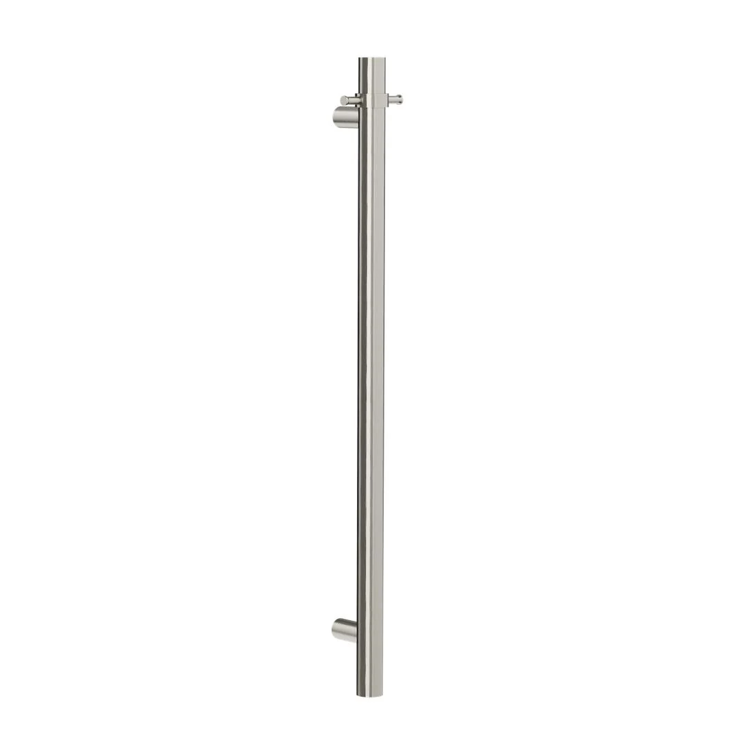 Linsol Allegra 12V Round Bar Vertical Heated Towel Rail with T-Bar - Brushed Nickel