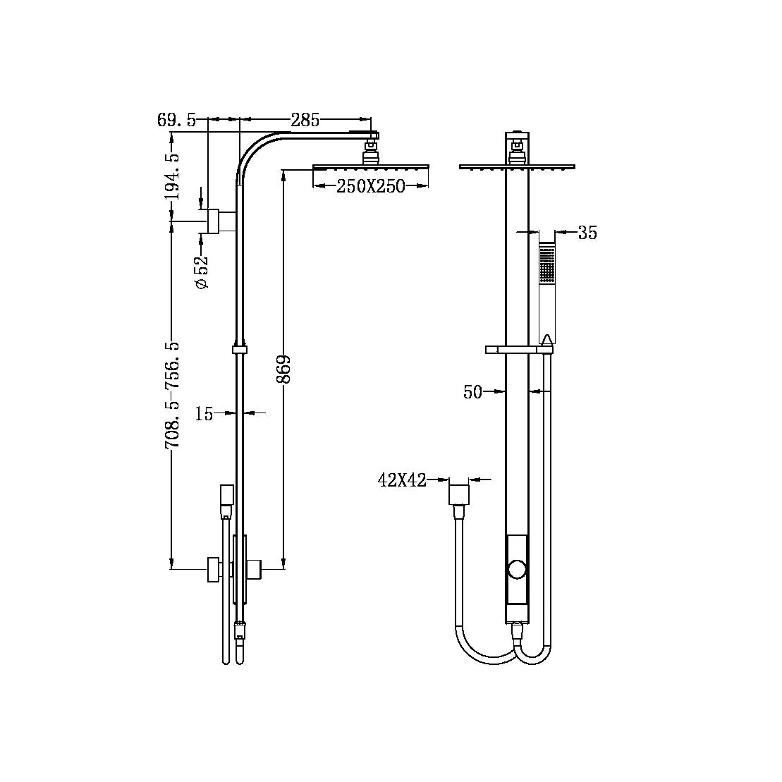 Nero Astra Rain Square Twin Shower Double Hose - Black Matte - Image 4