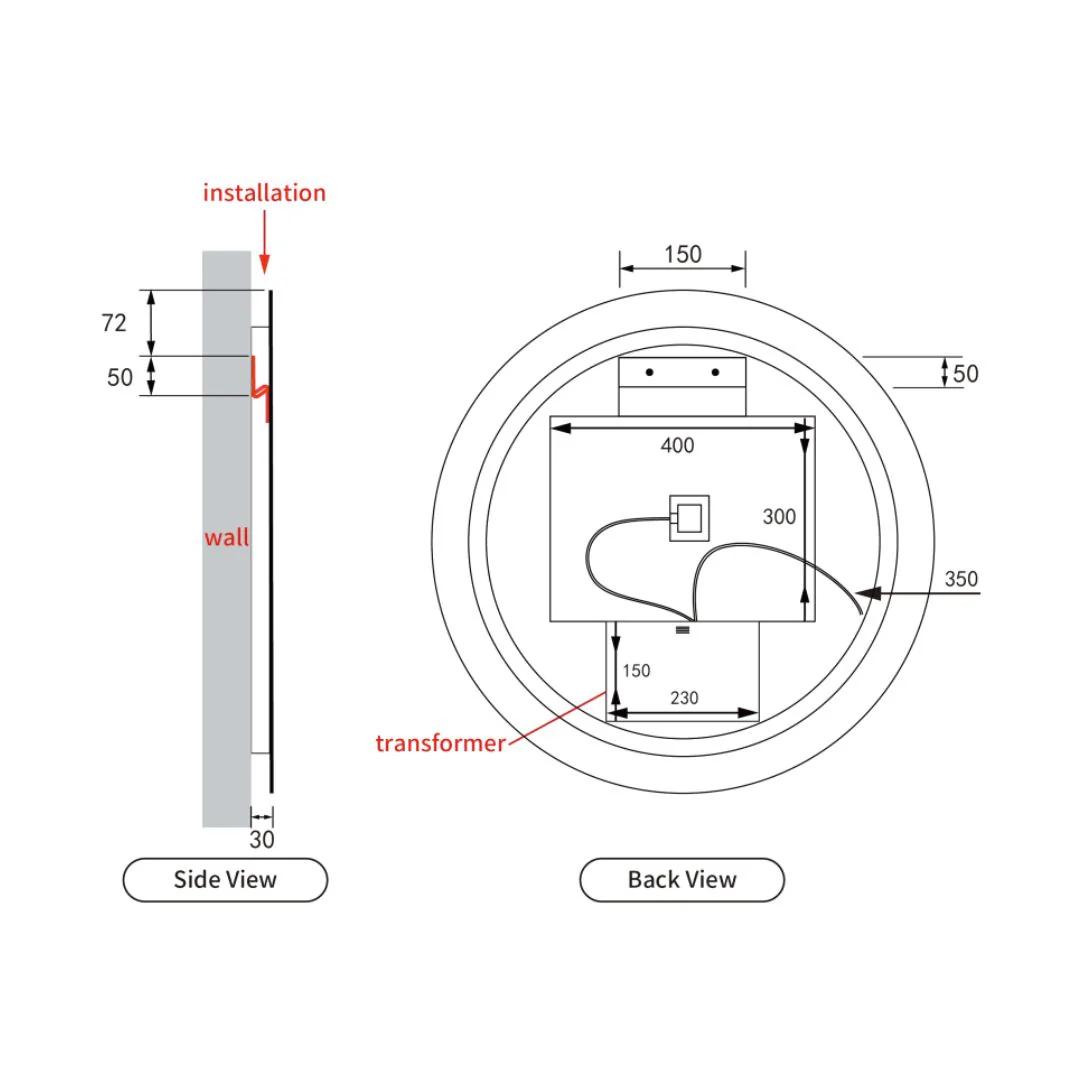 Bailey Round 900mm LED Mirror Frameless - Image 3