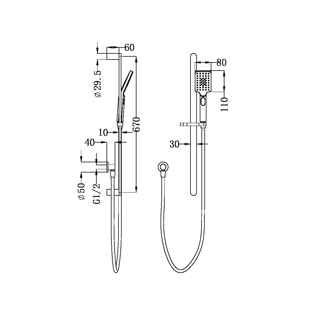 Nero Bianca Shower Rail - Gun Metal - Image 2