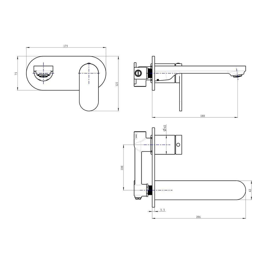 Linsol Capo 1-Plate Wall Basin or Bath Mixer - Brushed Brass - Image 4