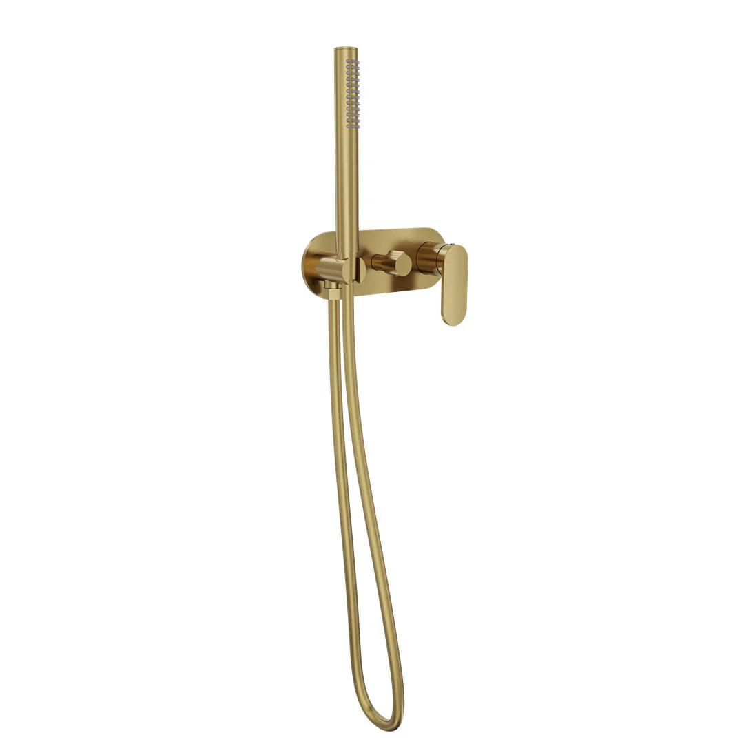 Linsol Capo 1-Plate Wall Mixer with Hand Shower Trim Kit - Brushed Brass - Image 3