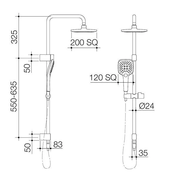 Caroma Luna Multifunction Rail Shower with Overhead - Brushed Brass - Image 2