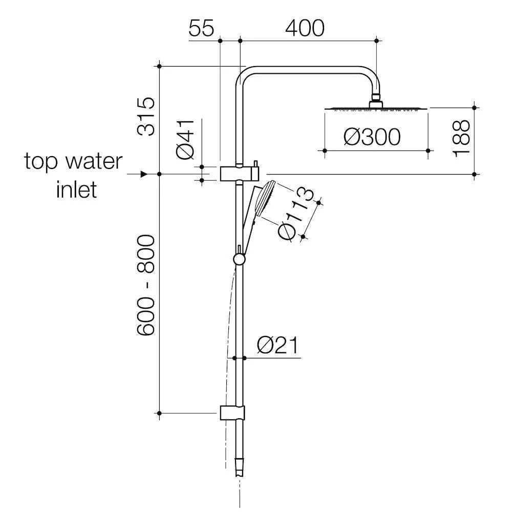 Caroma Urbane II Rail Shower with 300mm Overhead - Gun Metal - Image 2