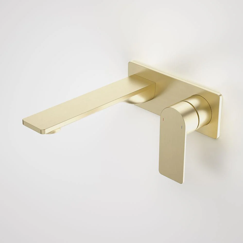 Caroma Urbane II Wall Basin/Bath Mixer Square Plate - Brushed Brass