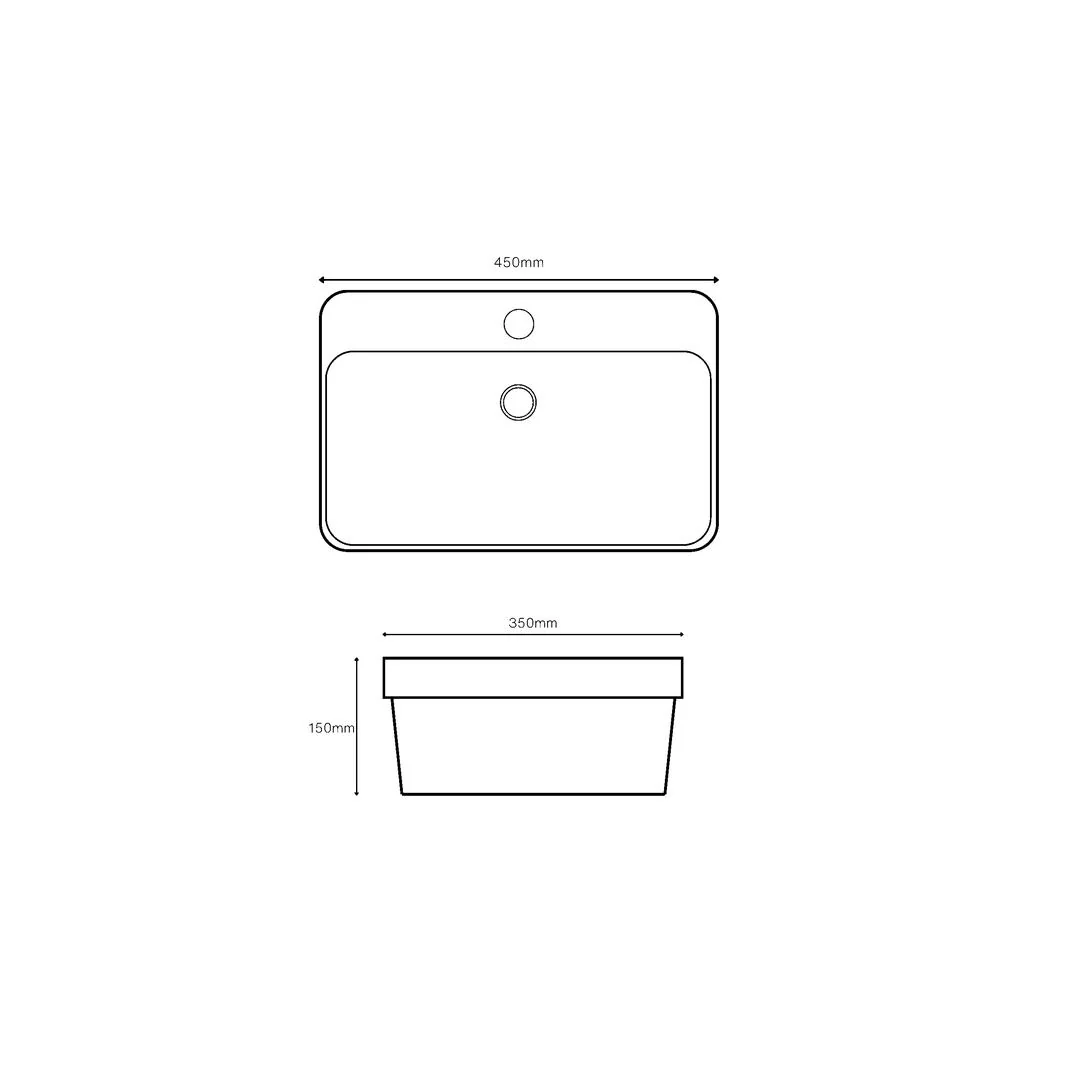 Linsol Clay 450mm Rectangular Semi Inset Basin - Gloss White - Image 2