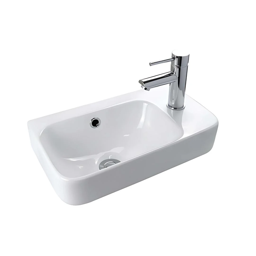 Linsol Clay 450mm Wall Hung Basin with Left Hand Bowl  - Gloss White