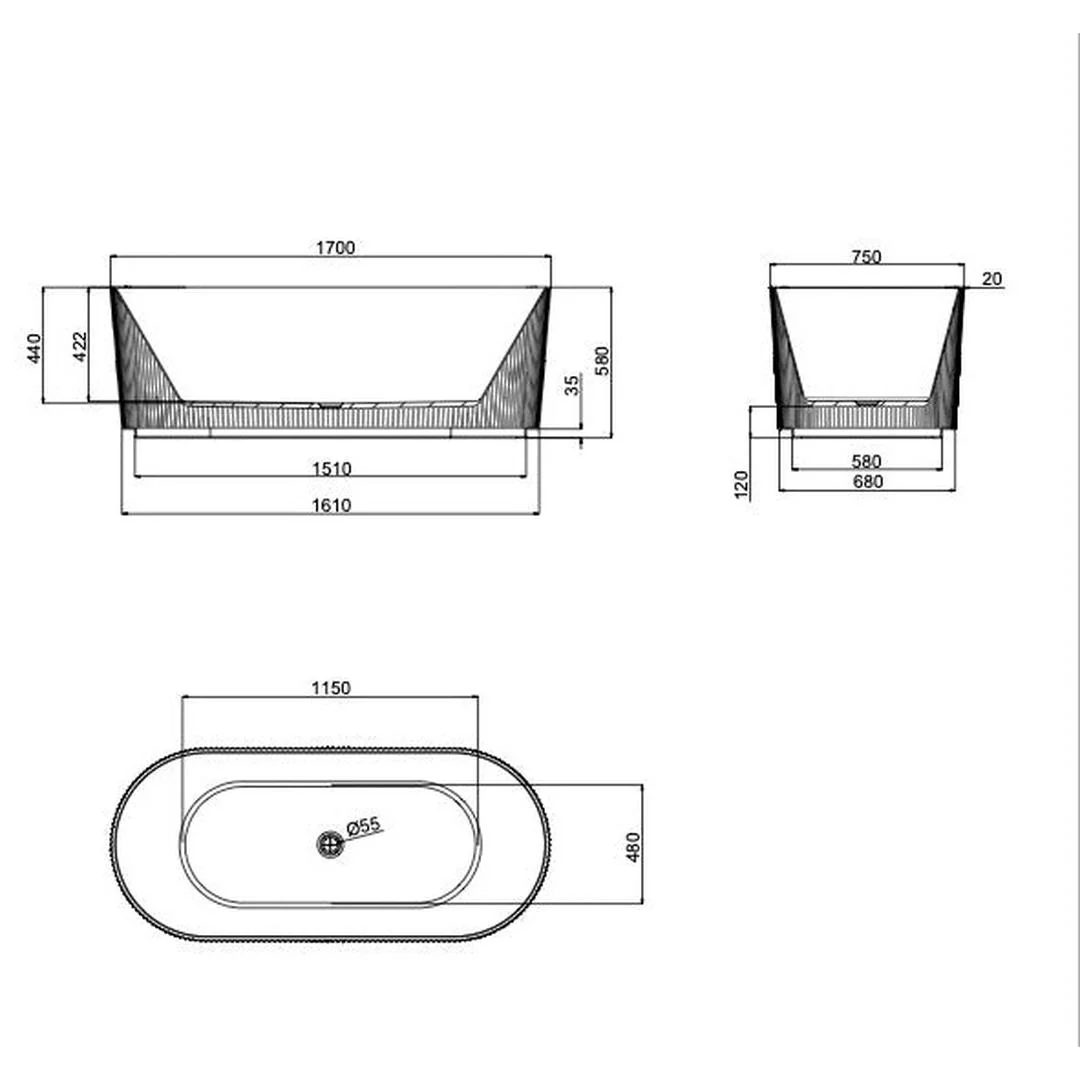 Linsol Cleo 1700mm Freestanding Bath - Gloss White - Image 2
