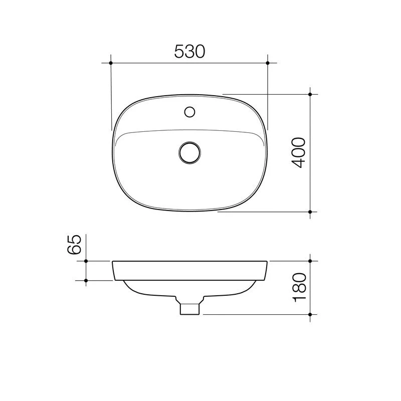 Caroma Contura II 530mm Inset Basin with Tap Landing (1 Tap Hole) - White Matte - Image 2