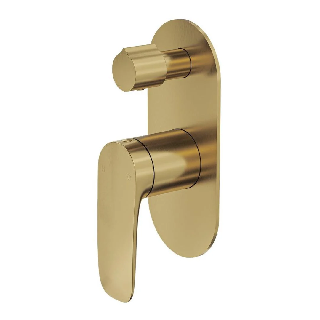 Linsol Curva 1-Plate Wall Mixer with Divertor Trim Kit - Brushed Brass
