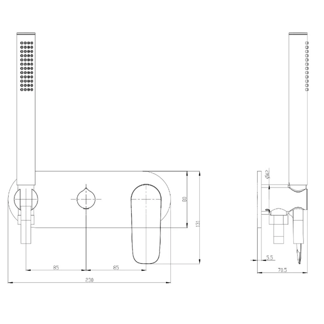Linsol Curva 1-Plate Wall Mixer with Hand Shower Trim Kit - Gunmetal - Image 3