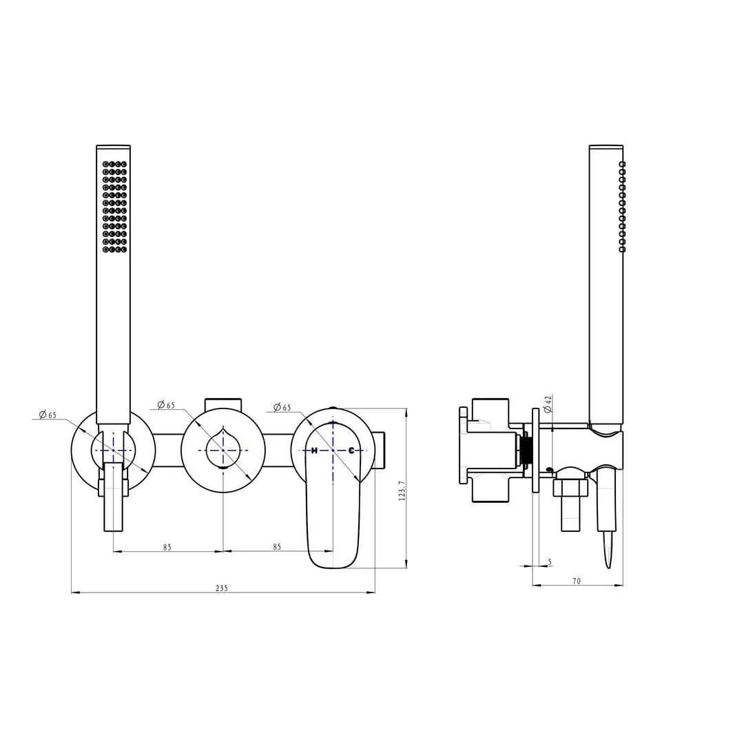 Linsol Curva 3-Plate Wall Mixer with Hand Shower - Chrome - Image 3