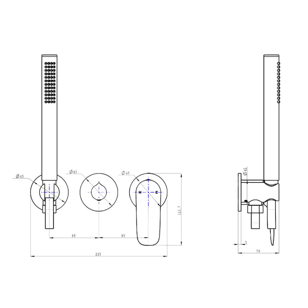 Linsol Curva 3-Plate Wall Mixer with Hand Shower Trim Kit - Gunmetal - Image 3