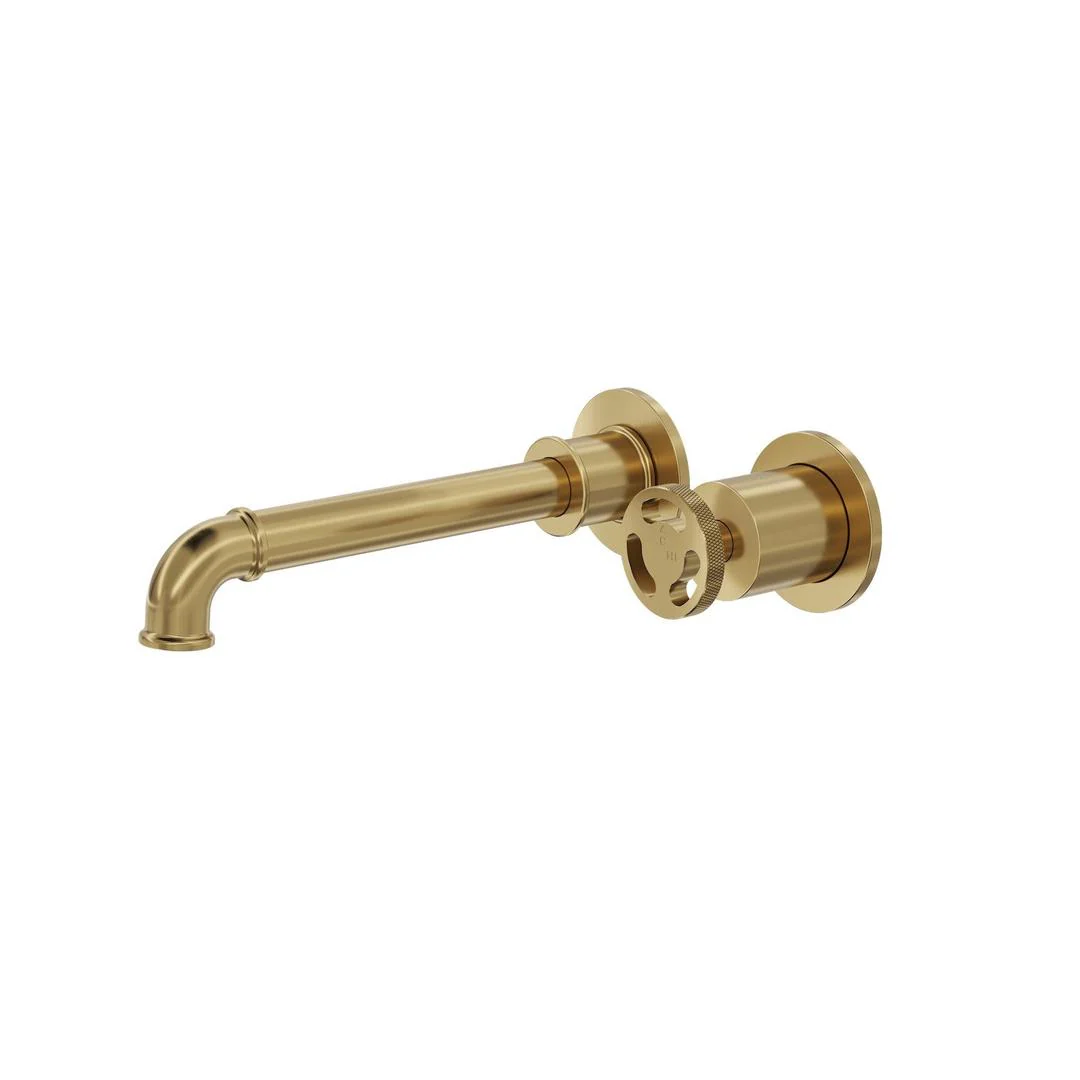 Linsol Dynamik 2-Plate Wall Basin or Bath Mixer - Brushed Brass