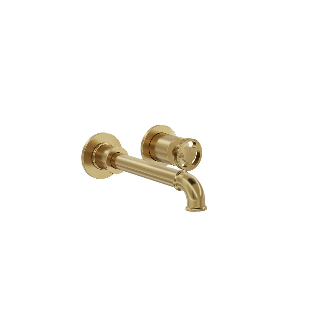 Linsol Dynamik 2-Plate Wall Basin or Bath Mixer - Brushed Brass - Image 2