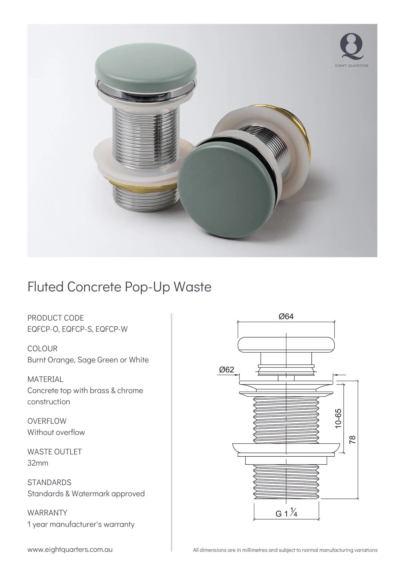 Eight Quarters Concrete Burnt Orange Pop-Up Waste - Image 2