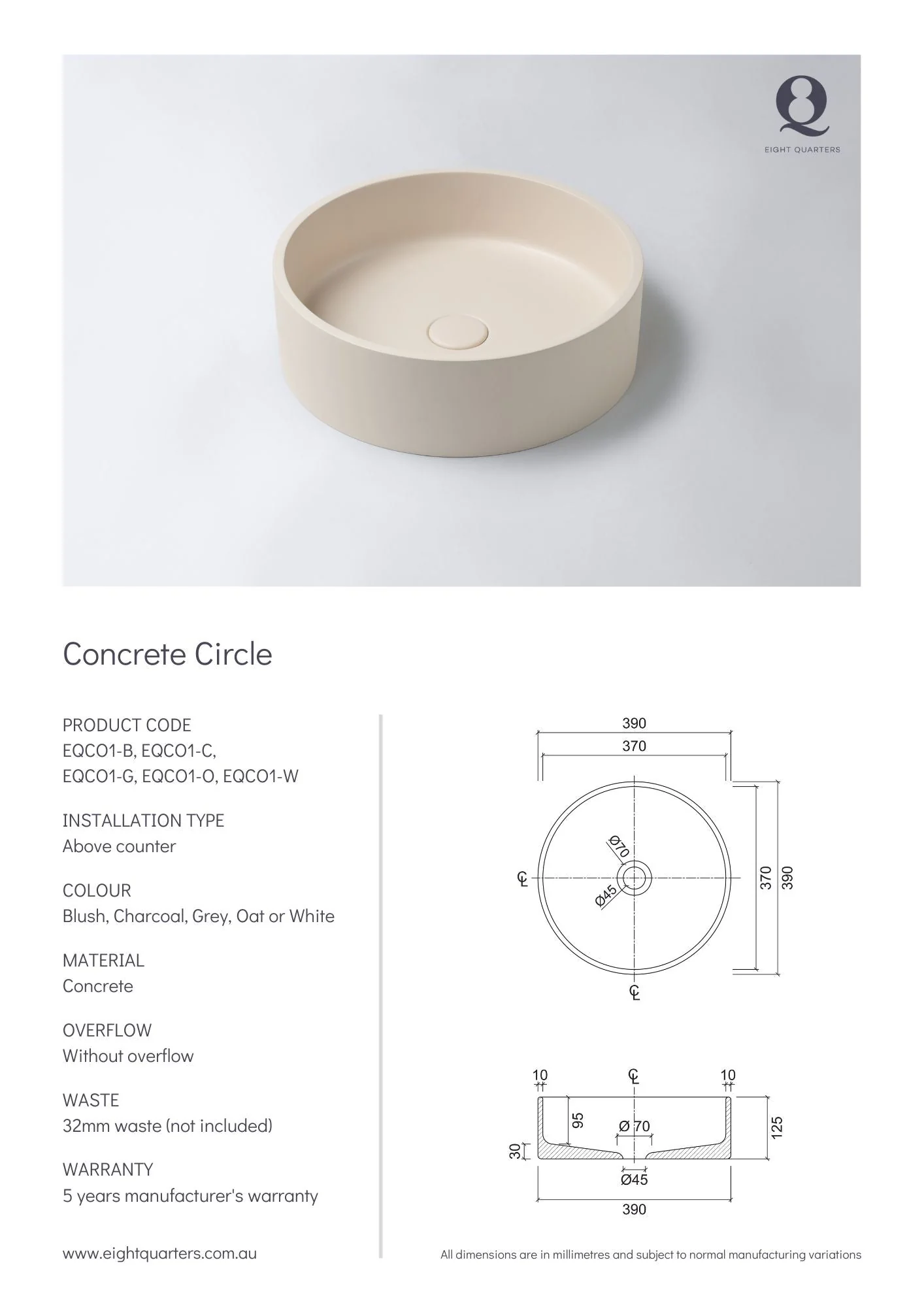 Eight Quarters Concrete Circle Charcoal - Image 2