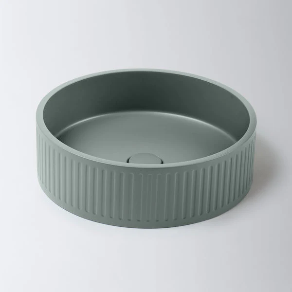 Eight Quarters Fluted Concrete Circle - Sage Green
