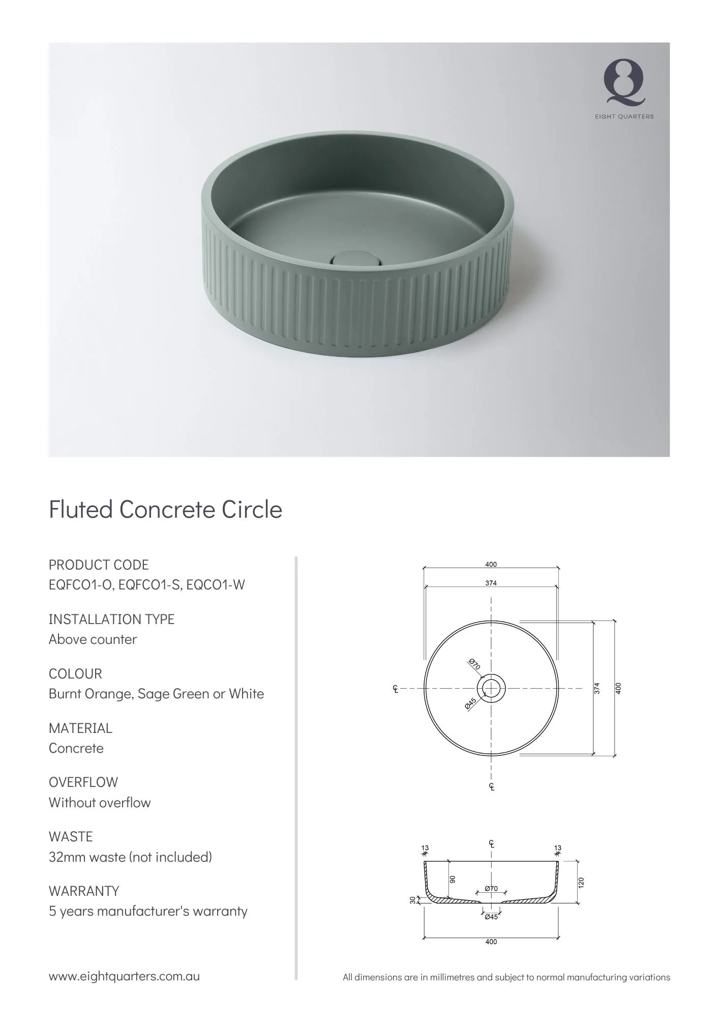 Eight Quarters Fluted Concrete Circle - Sage Green - Image 2