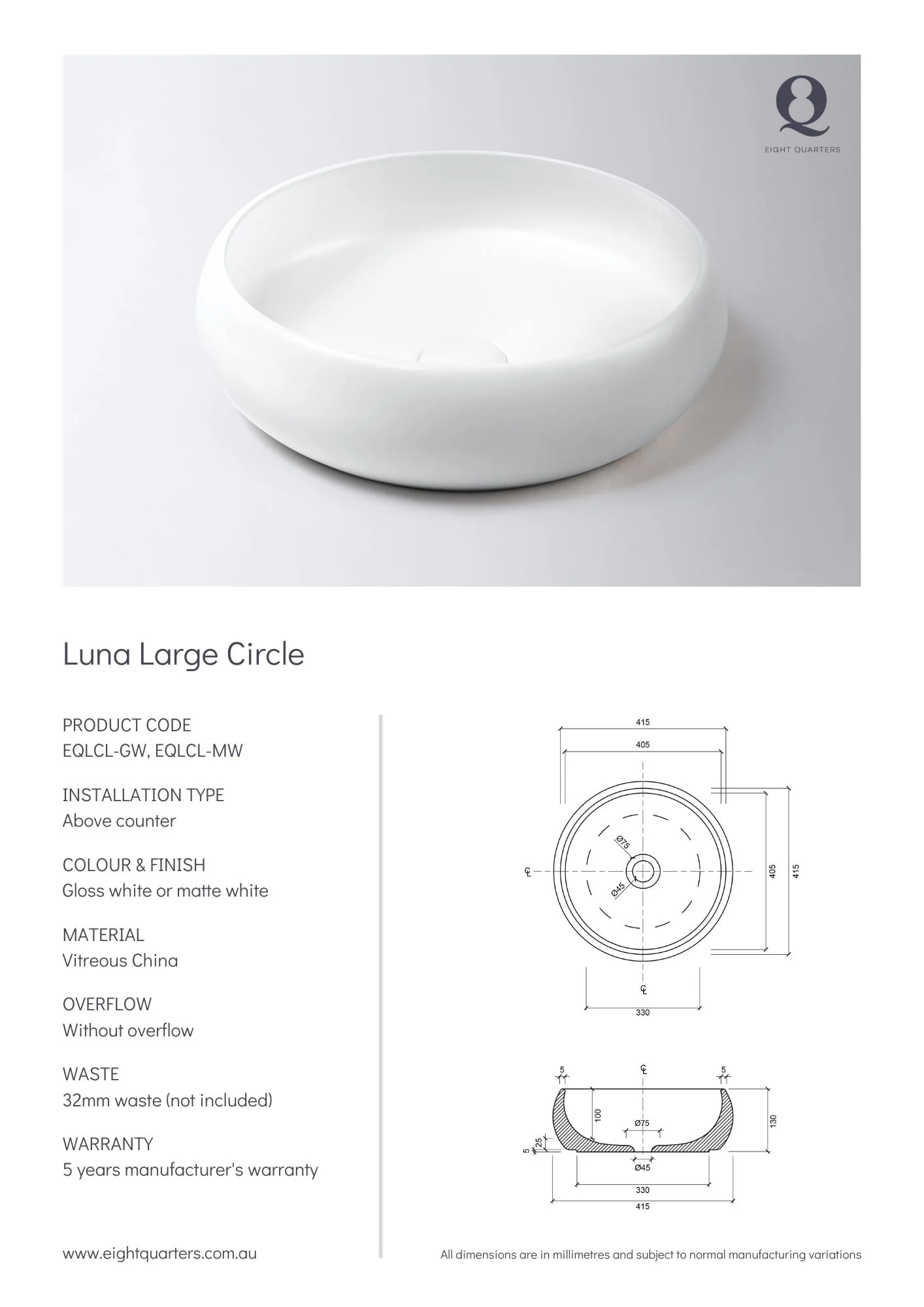Eight Quarters Luna Large Circle - White Gloss - Image 2