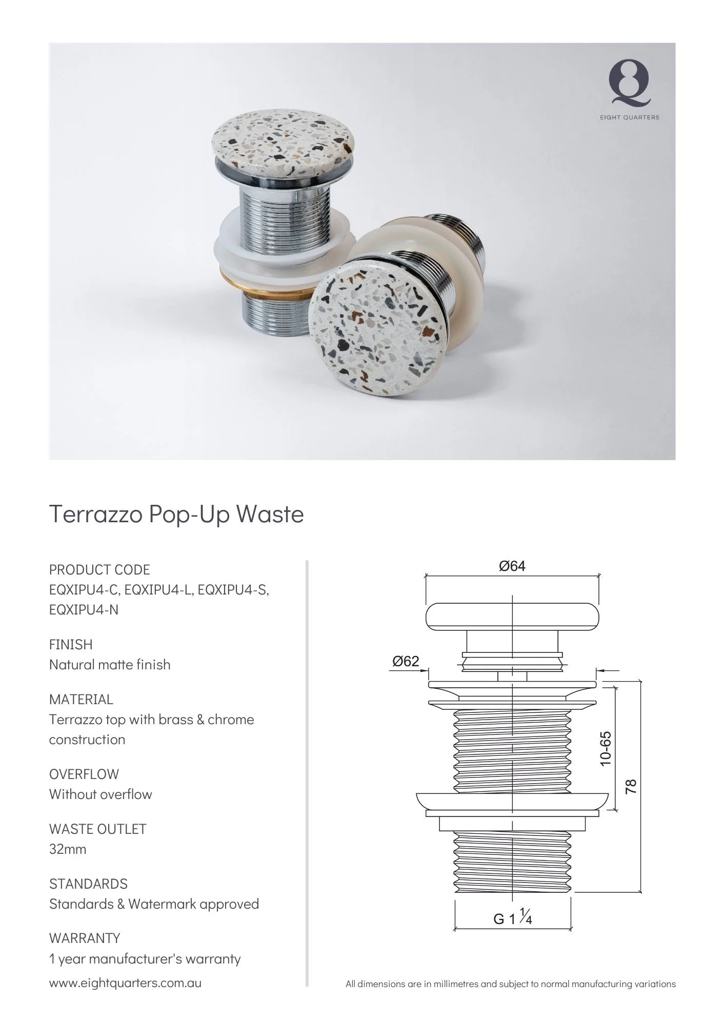 Eight Quarters Terrazzo Circle Lucca Basin & Waste - Image 4