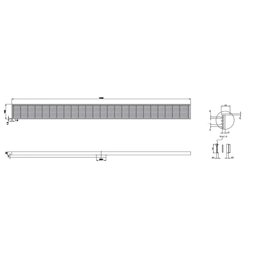 Linsol Ezyflow 1000mm Heelguard Linear Waste DN64 - Brushed Brass - Image 2