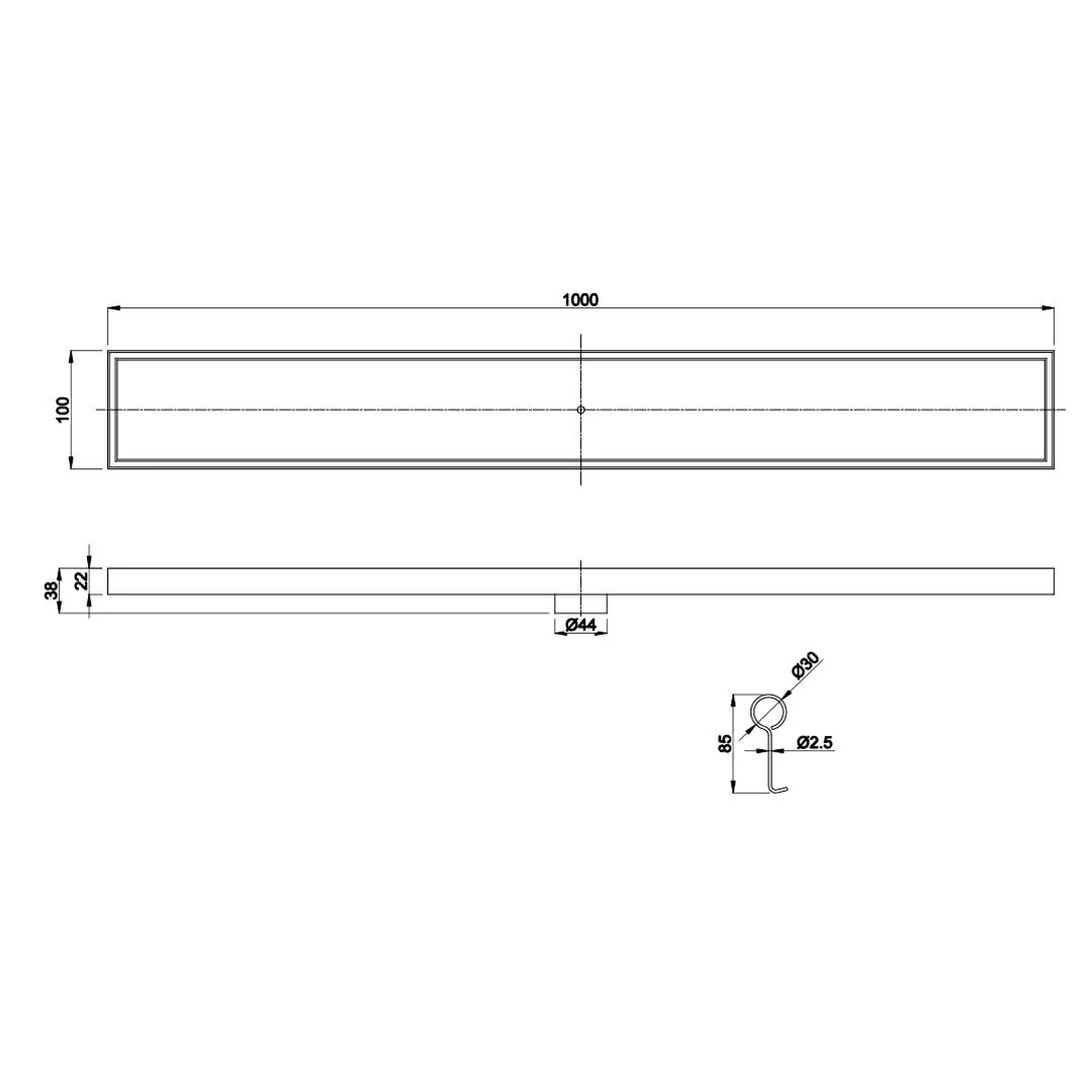 Linsol Ezyflow 1000mm Tile Insert Linear Waste DN44 - Matte Black - Image 3