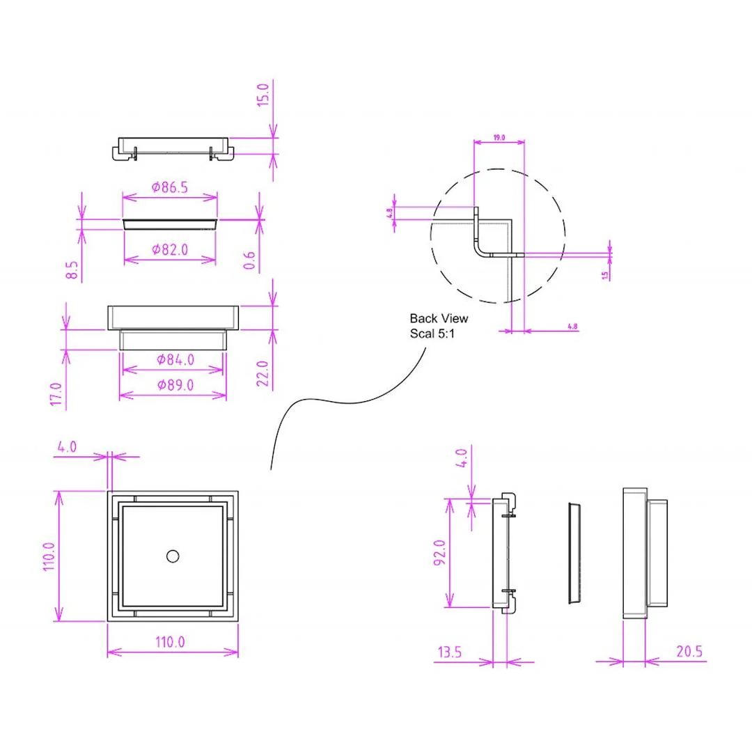 Linsol Ezyflow 110mm Tile Insert Square Waste DN89 - Gunmetal - Image 3