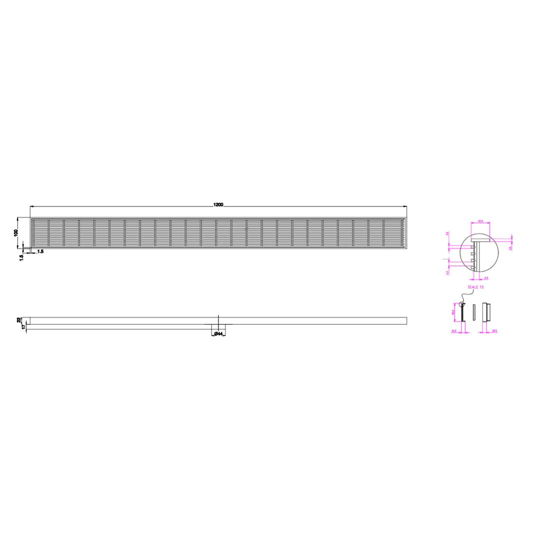 Linsol Ezyflow 1200mm Heelguard Linear Waste DN44 - Brushed Nickel - Image 2