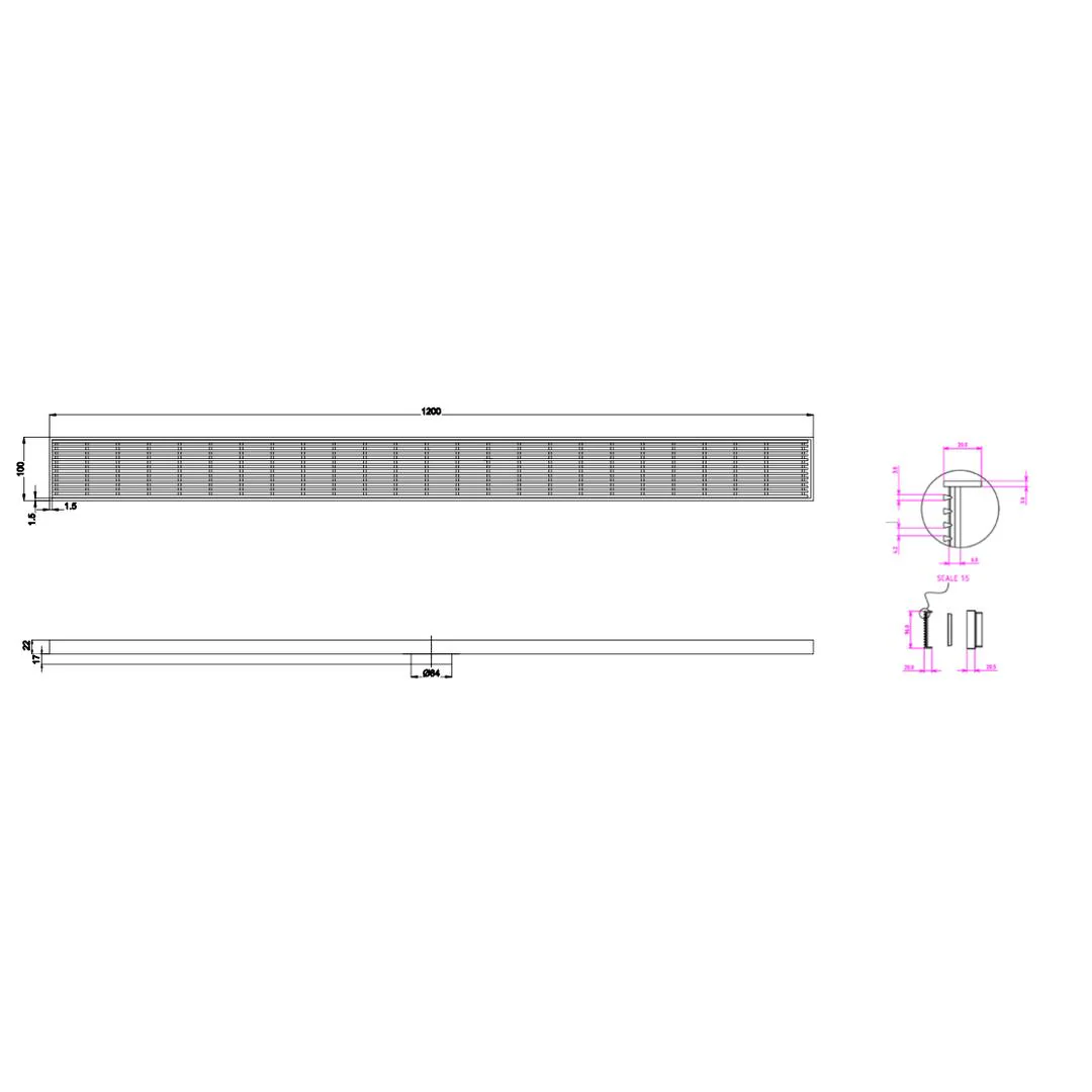Linsol Ezyflow 1200mm Heelguard Linear Waste DN64 - Brushed Brass - Image 2