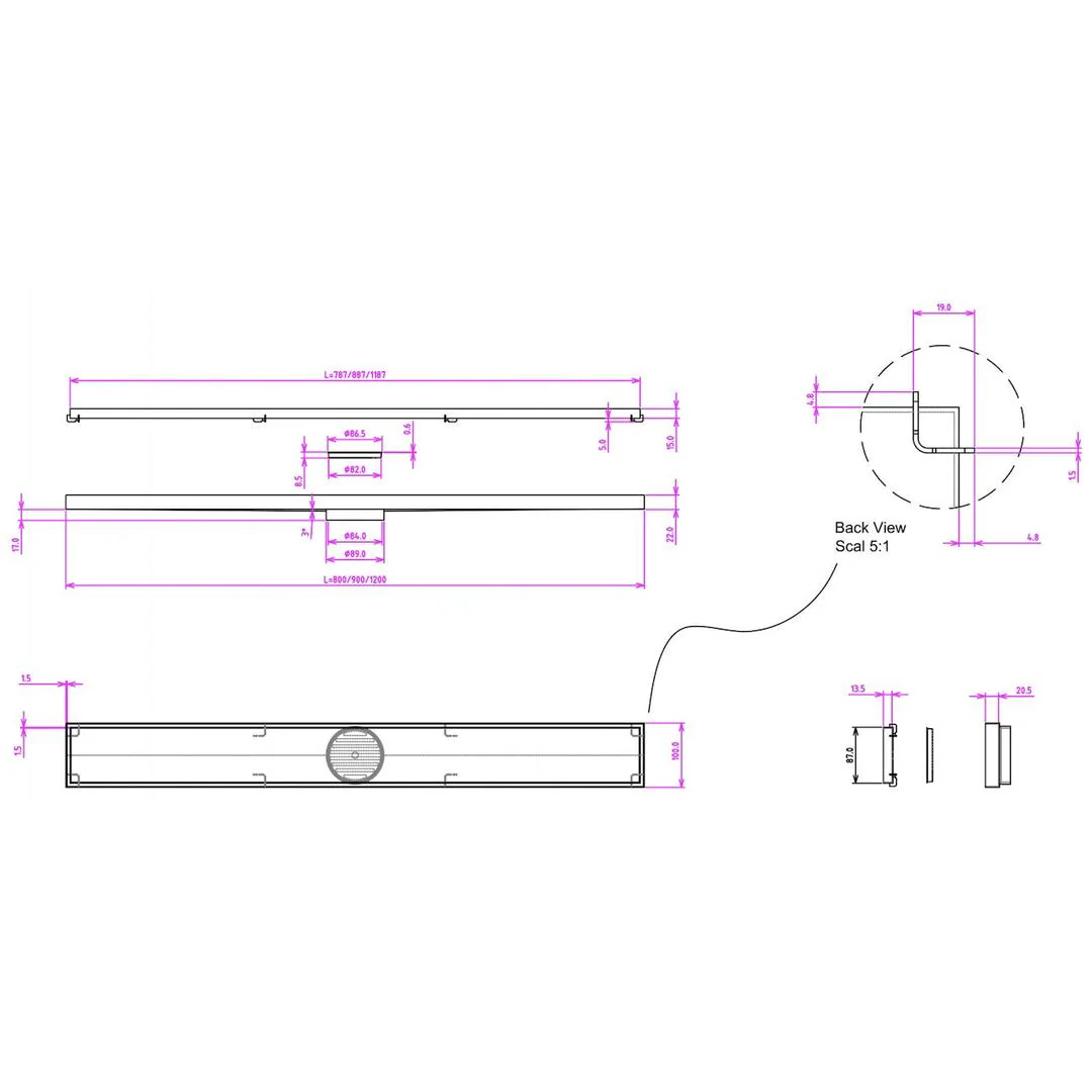 Linsol Ezyflow 1200mm Tile Insert Linear Waste DN89 - Brushed Brass - Image 3