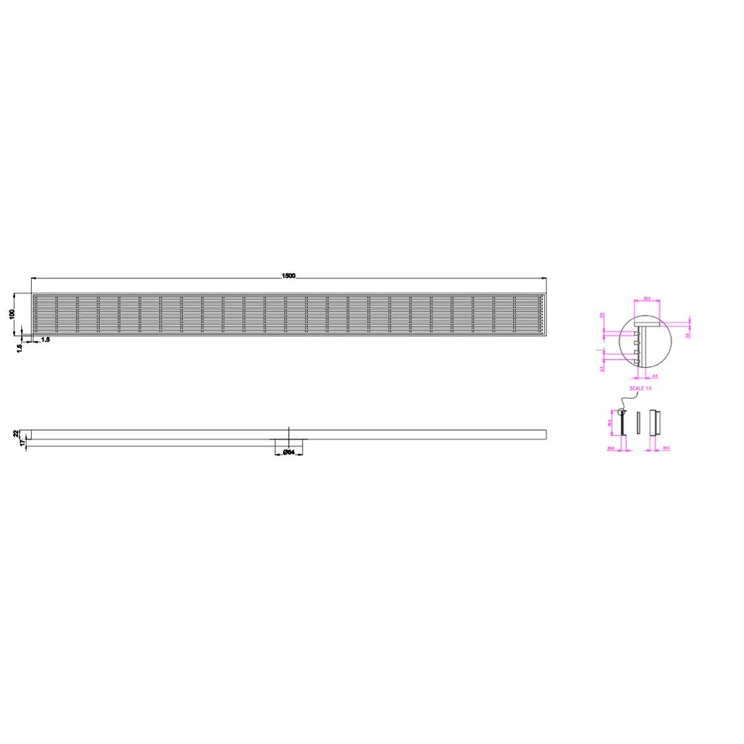 Linsol Ezyflow 1500mm Heelguard Linear Waste DN64 - Brushed Nickel - Image 2