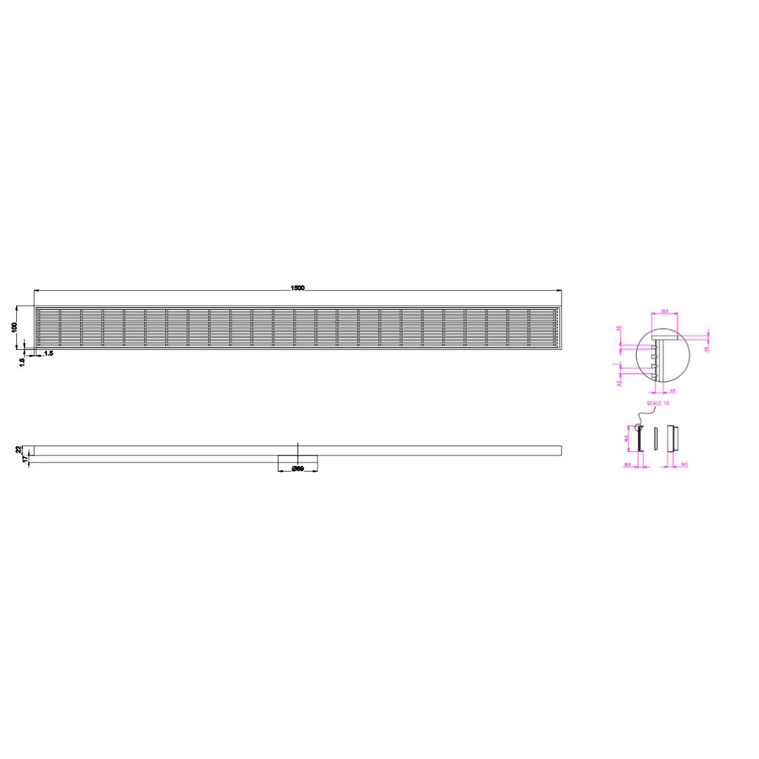 Linsol Ezyflow 1500mm Heelguard Linear Waste DN89 - Matte Black - Image 2