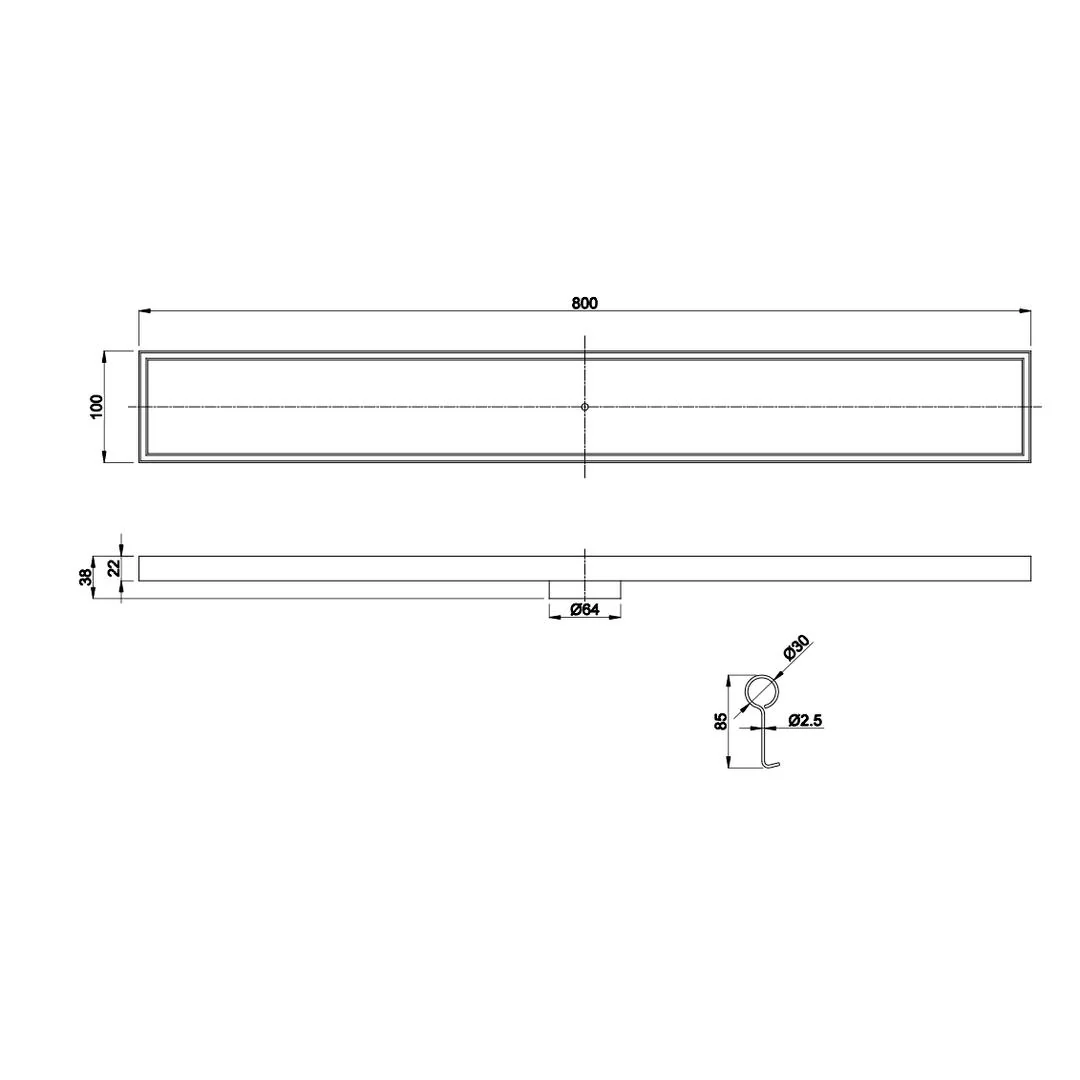 Linsol Ezyflow 800mm Tile Insert Linear Waste DN64 - Gunmetal - Image 2