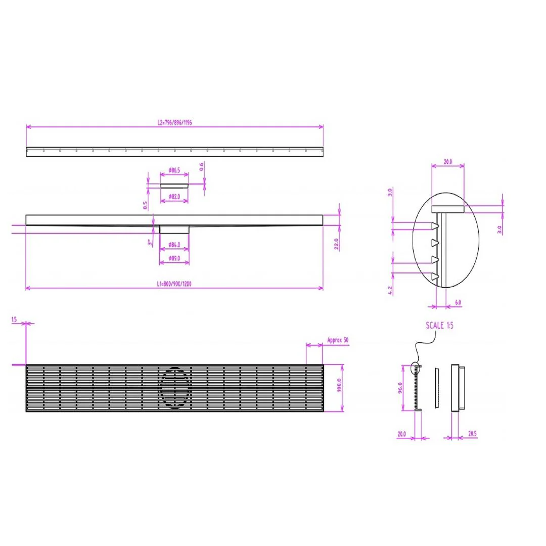 Linsol Ezyflow 900mm Heelguard Linear Waste DN89 - Matte Black - Image 4