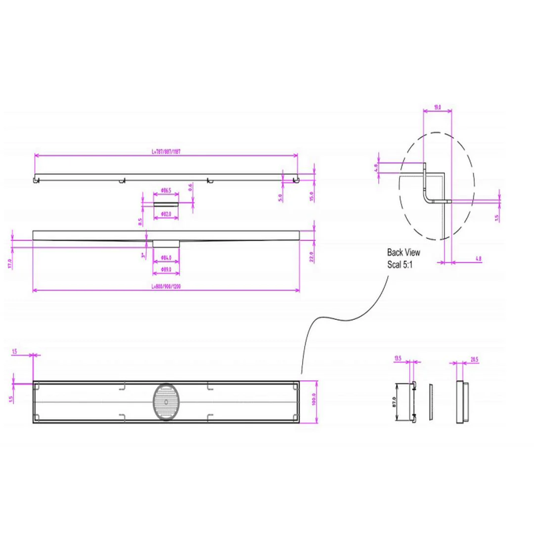 Linsol Ezyflow 900mm Tile Insert Linear Waste DN89 - Brushed Brass - Image 2
