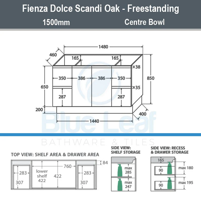 Fienza Dolce Edge Scandi Oak 1500mm Freestanding Vanity - Image 5
